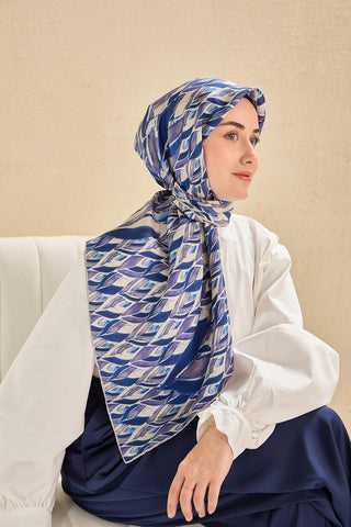 Twill İpek Eşarp Serenit Krem Mavi 90x90 - Twill İpek Eşarp - | Silk Home