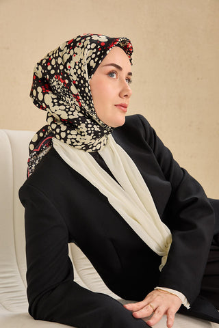Twill İpek Eşarp Samanyolu Siyah Mercan 90x90