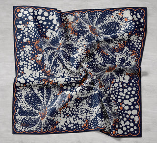 Twill İpek Eşarp Samanyolu Lacivert Turuncu 90x90