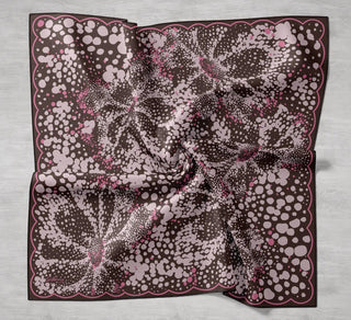 Twill Silk Scarf, Navy Blue, Green Tones, Patterned, Firm Structure, 90x90 cm.