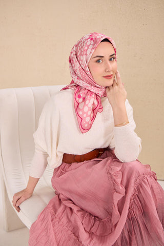 Twill İpek Eşarp Samanyolu Pembe 90x90