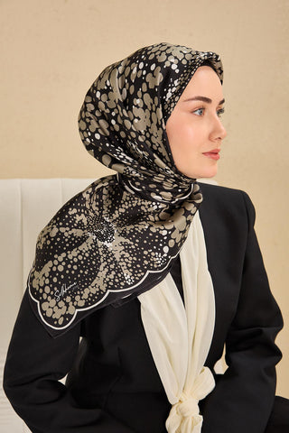 Twill İpek Eşarp Samanyolu Siyah Yeşil Gri 90x90