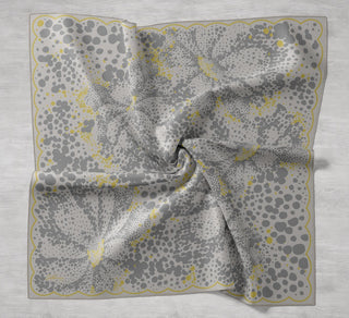 Twill Silk Scarf, Navy Blue, Green Tones, Patterned, Firm Structure, 90x90 cm.