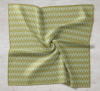 Twill İpek Eşarp Yaprak Ritmi Yeşil Hardal 90x90
