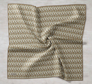 Twill İpek Eşarp Yaprak Ritmi Haki Gri 90x90