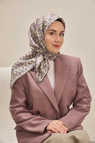 Twill İpek Eşarp Yaprak Ritmi Eflatun 90x90