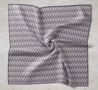 Twill Silk Scarf, Navy Blue, Green Tones, Patterned, Firm Structure, 90x90 cm.