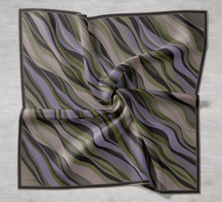 Twill İpek Eşarp Kıvrımlı Şerit Yeşil Bej 90x90