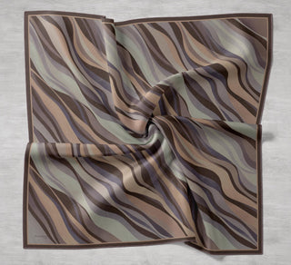 Twill İpek Eşarp Kıvrımlı Şerit Gece Kahve Mor 90x90 - Twill İpek Eşarp - | Silk Home