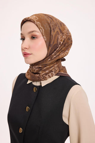 Viskon Velora Eşarp Dört Mevsim Dalga İzi Desen Acı Kahve 90X90 - Velora Eşarp - | Silk Home