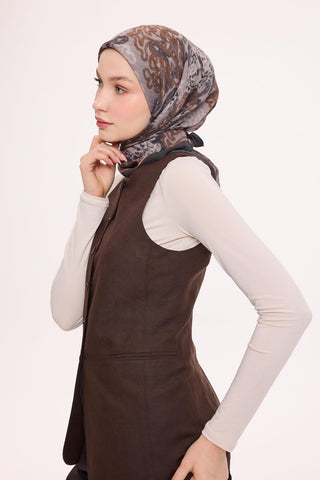 Viskon Velora Eşarp Dört Mevsim Dalga İzi Desen Koyu Antrasit 90X90 - Velora Eşarp - | Silk Home