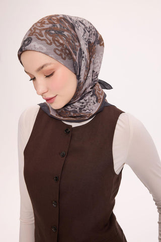 Viskon Velora Eşarp Dört Mevsim Dalga İzi Desen Koyu Antrasit 90X90 - Velora Eşarp - | Silk Home
