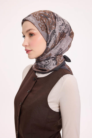 Viskon Velora Eşarp Dört Mevsim Dalga İzi Desen Koyu Antrasit 90X90 - Velora Eşarp - | Silk Home