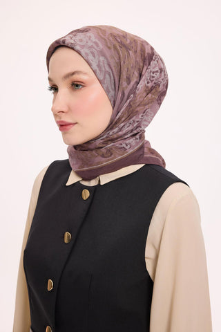 Viskon Velora Eşarp Dört Mevsim Dalga İzi Desen Koyu Gül Kurusu 90X90 - Velora Eşarp - | Silk Home