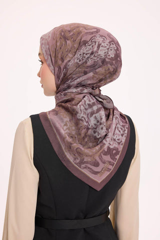 Viskon Velora Eşarp Dört Mevsim Dalga İzi Desen Koyu Gül Kurusu 90X90 - Velora Eşarp - | Silk Home