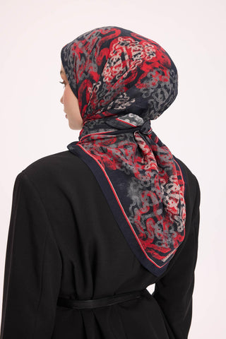 Viscose Velora Scarf, Four Seasons Kilim Pattern, Light Gray, 90x90 cm 