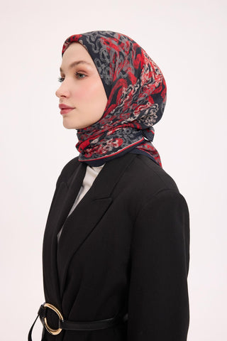 Viscose Velora Scarf, Four Seasons Kilim Pattern, Light Gray, 90x90 cm 