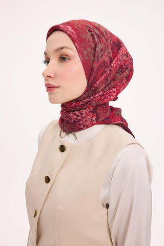 Viskon Velora Eşarp Dört Mevsim Dalga İzi Desen Patlıcan Moru 90X90 - Velora Eşarp - | Silk Home