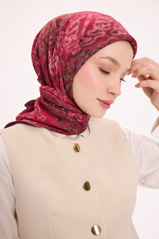 Viskon Velora Eşarp Dört Mevsim Dalga İzi Desen Patlıcan Moru 90X90 - Velora Eşarp - | Silk Home