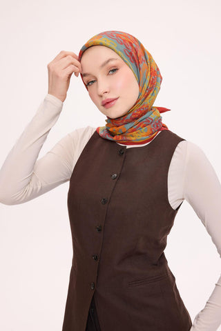 Viskon Velora Eşarp Dört Mevsim Dalga İzi Desen Kiremit 90X90 - Velora Eşarp - | Silk Home