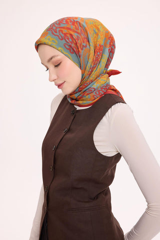 Viskon Velora Eşarp Dört Mevsim Dalga İzi Desen Kiremit 90X90 - Velora Eşarp - | Silk Home