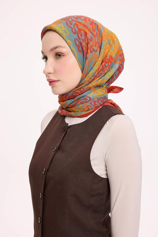 Viskon Velora Eşarp Dört Mevsim Dalga İzi Desen Kiremit 90X90 - Velora Eşarp - | Silk Home
