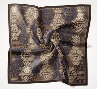 Viscose Velora Scarf, Four Seasons Kilim Pattern, Light Gray, 90x90 cm 