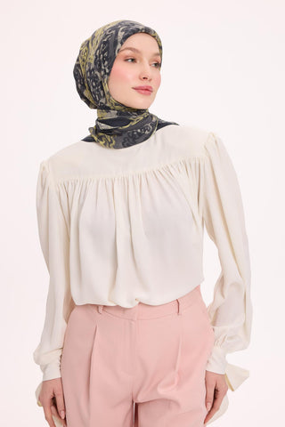 Viskon Velora Eşarp Dört Mevsim Dalga İzi Desen Dumanlı Siyah 90X90 - Velora Eşarp - | Silk Home