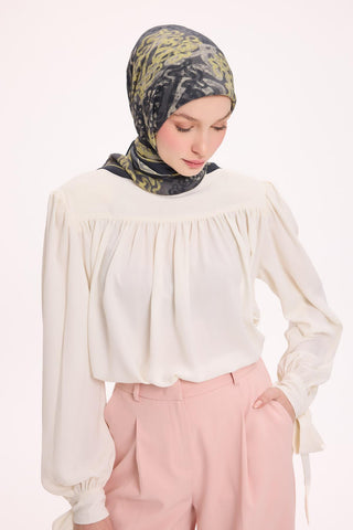 Viskon Velora Eşarp Dört Mevsim Dalga İzi Desen Dumanlı Siyah 90X90 - Velora Eşarp - | Silk Home