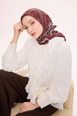 Viskon Velora Eşarp Dört Mevsim Antik Motif Desen Bordo 90X90 - Velora Eşarp - | Silk Home