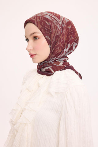 Viskon Velora Eşarp Dört Mevsim Antik Motif Desen Bordo 90X90 - Velora Eşarp - | Silk Home