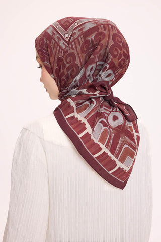 Viskon Velora Eşarp Dört Mevsim Antik Motif Desen Bordo 90X90 - Velora Eşarp - | Silk Home
