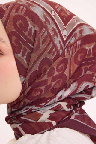 Viskon Velora Eşarp Dört Mevsim Antik Motif Desen Bordo 90X90 - Velora Eşarp - | Silk Home