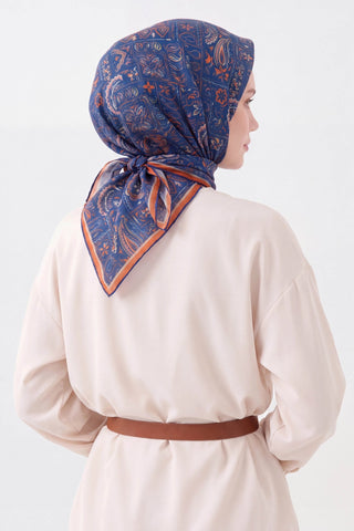 Soft Eşarp Etnik Gece Mavisi - Soft Eşarp - | Silk Home