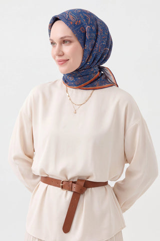 Soft Eşarp Etnik Gece Mavisi - Soft Eşarp - | Silk Home