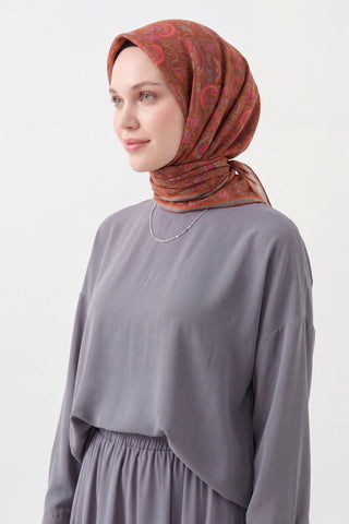 Soft Eşarp Etnik Kiremit - Soft Eşarp - | Silk Home