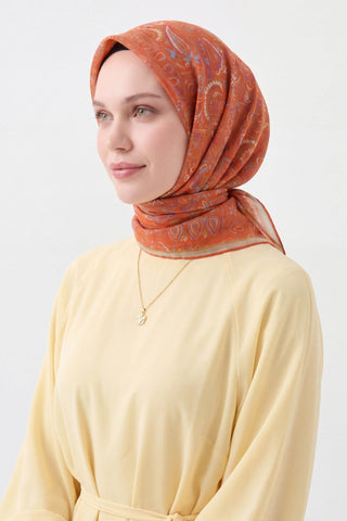 Soft Eşarp Etnik Koyu Turuncu - Soft Eşarp - | Silk Home