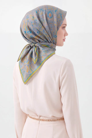 Soft Eşarp Etnik Mavi Gri - Soft Eşarp - | Silk Home