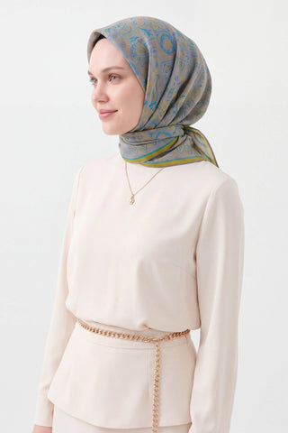 Soft Eşarp Etnik Mavi Gri - Soft Eşarp - | Silk Home