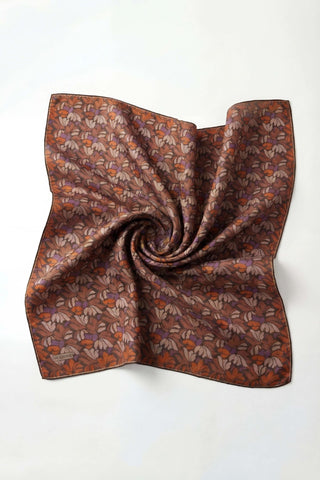 Soft Eşarp Floral Line Acı Kahve 90x90 - Soft Eşarp - | Silk Home