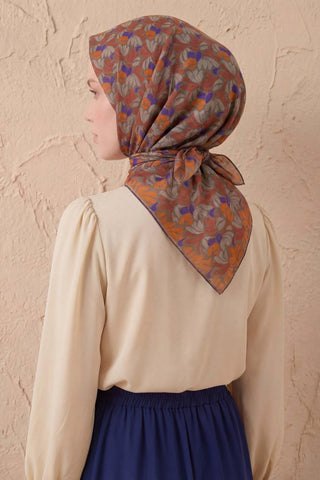 Soft Eşarp Floral Line Füme 90x90 - Soft Eşarp - | Silk Home