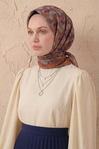 Soft Eşarp Floral Line Füme 90x90 - Soft Eşarp - | Silk Home