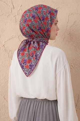 Soft Eşarp Floral Line Gri 90x90 - Soft Eşarp - | Silk Home