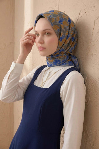 Soft Eşarp Floral Line Gri 90x90 - Soft Eşarp - | Silk Home