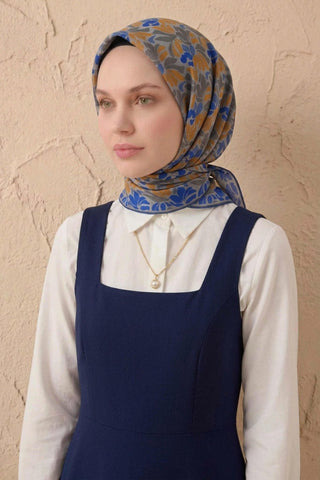 Soft Eşarp Floral Line Gri 90x90 - Soft Eşarp - | Silk Home