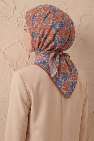 Soft Eşarp Floral Line Gümüş 90x90 - Soft Eşarp - | Silk Home