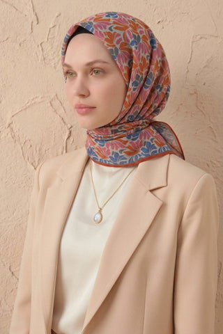 Soft Eşarp Floral Line Gümüş 90x90 - Soft Eşarp - | Silk Home