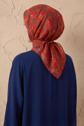 Soft Eşarp Floral Line Kırmızı 90x90 - Soft Eşarp - | Silk Home