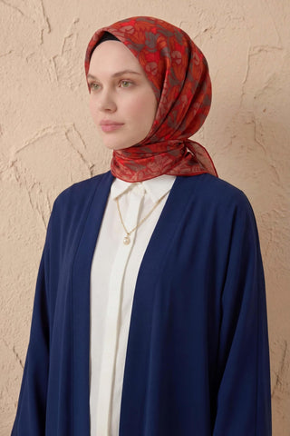 Soft Eşarp Floral Line Kırmızı 90x90 - Soft Eşarp - | Silk Home