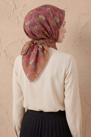 Soft Eşarp Floral Line Koyu Gri 90x90 - Soft Eşarp - | Silk Home